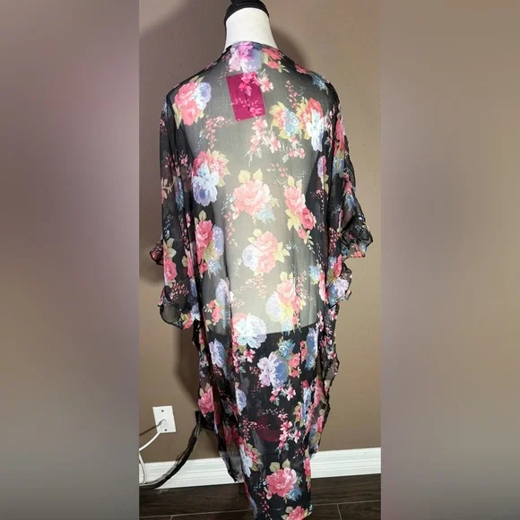Betsey Johnson Floral Sheer Kimono Duster - Picture 4 of 5